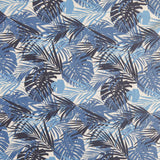 Stretch Boardshort Fabric Shades of Blue Monstera Leaves on Grey 19 Remnant