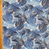 Stretch Boardshort Fabric Shades of Blue Monstera Leaves on Grey 19 Remnant