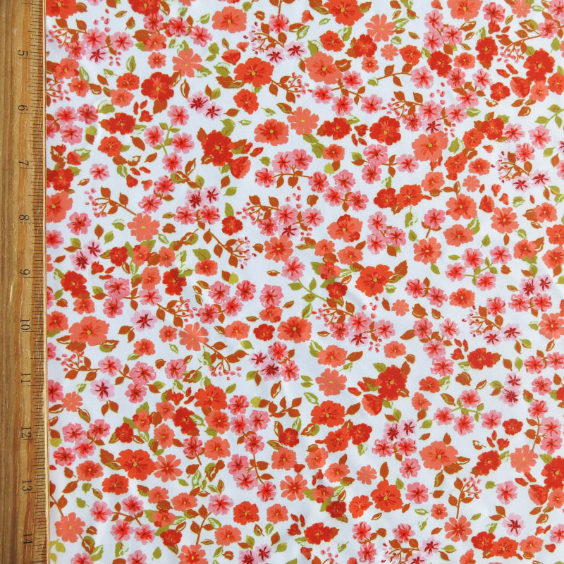 Poly Spandex Swimsuit Fabric Shades of Orange Ditsy Flowers 4-Way Stretch UPF 40+