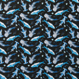 Swim Knit Nylon Spandex Sharks on Black 4-Way Stretch UPF 50+