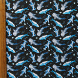 Swim Knit Nylon Spandex Sharks on Black 4-Way Stretch UPF 50+