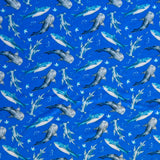 Swim Knit Nylon Spandex Sharks on Royal Blue