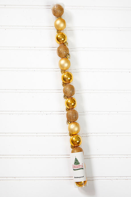 14pc Shatterproof Ornament Tube - Light Gold