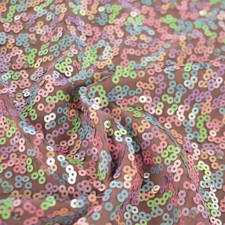 Sherbert Embroidered Sequin Polyester Spandex Fabric - Blue, Embroidered Sequin, 57/59" Cut Width, 48/50" Usable Width (1 Yard)