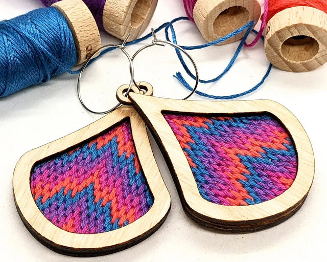 Bargello Embroidery Earring Kit Eucalypt Wood