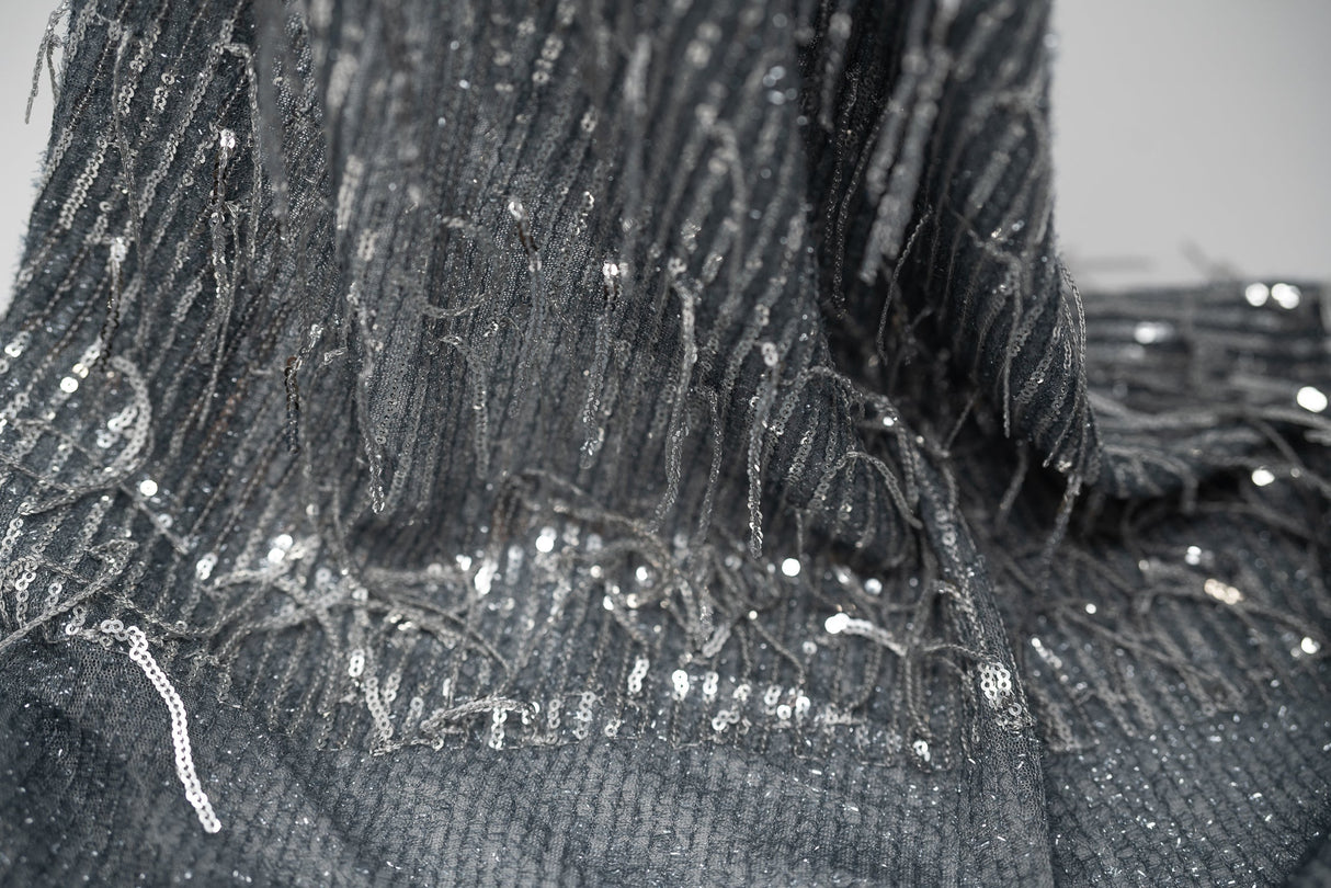 Shimmy Polyester Mesh With Dangle Sequin Fabric - Beige, Silver, Burgundy, Green, Black, 58/60" Width (1 Yard)