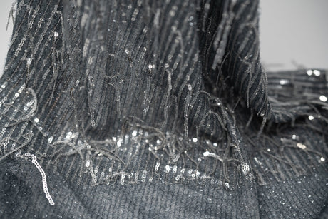Shimmy Polyester Mesh With Dangle Sequin Fabric - Beige, Silver, Burgundy, Green, Black, 58/60" Width (1 Yard)