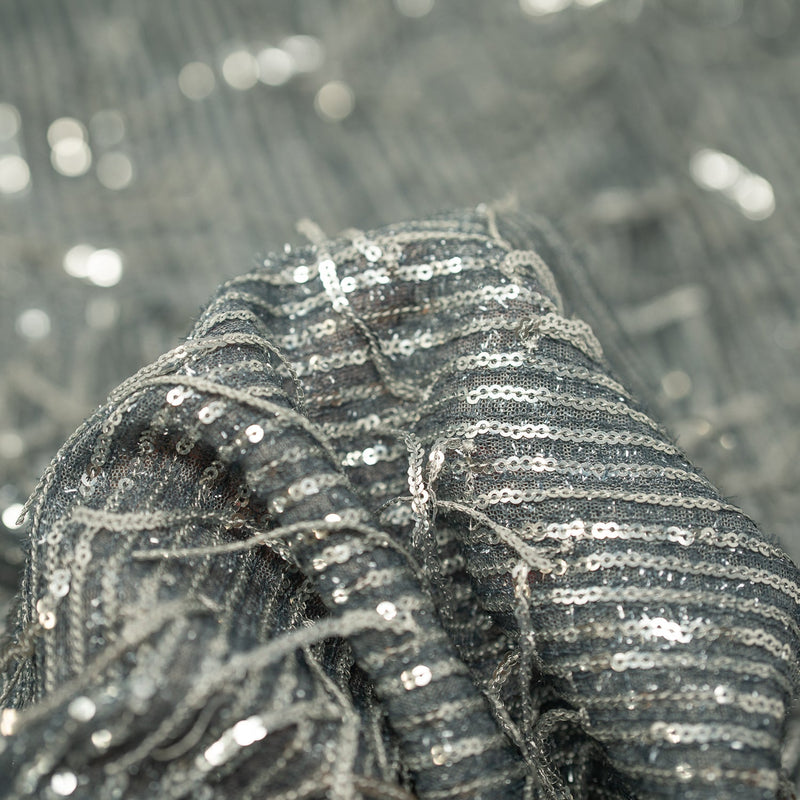 Shimmy Polyester Mesh With Dangle Sequin Fabric - Beige, Silver, Burgundy, Green, Black, 58/60" Width (1 Yard)