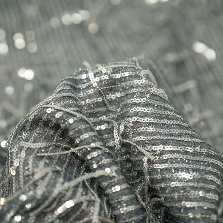 Shimmy Polyester Mesh With Dangle Sequin Fabric - Beige, Silver, Burgundy, Green, Black, 58/60" Width (1 Yard)