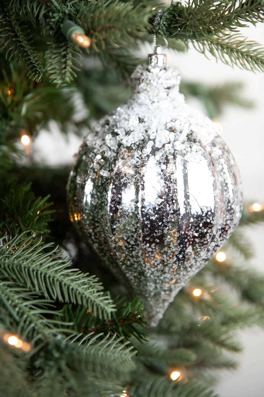 7" Metallic Ridged Iced Kismet Finial Ornament - Silver