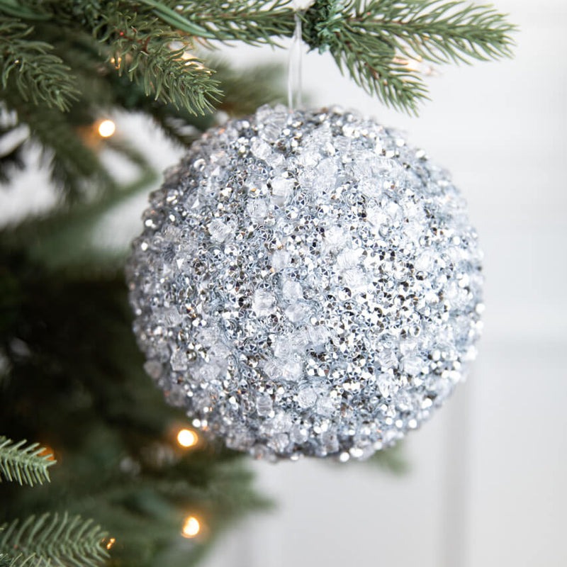 5.5" Diamond Ice Bead Ball Ornament - Silver