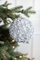 5.5" Diamond Ice Bead Ball Ornament - Silver