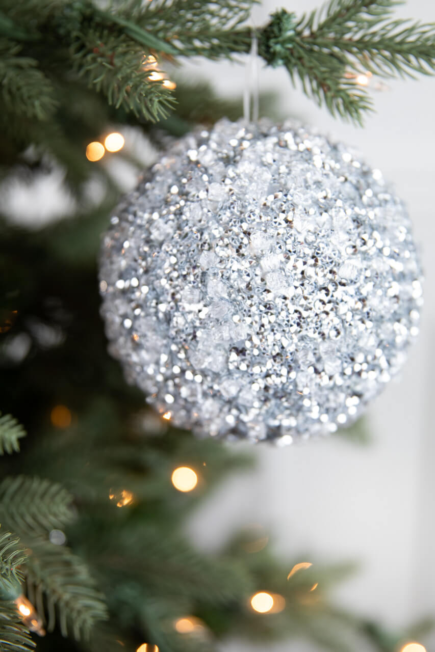 5.5" Diamond Ice Bead Ball Ornament - Silver
