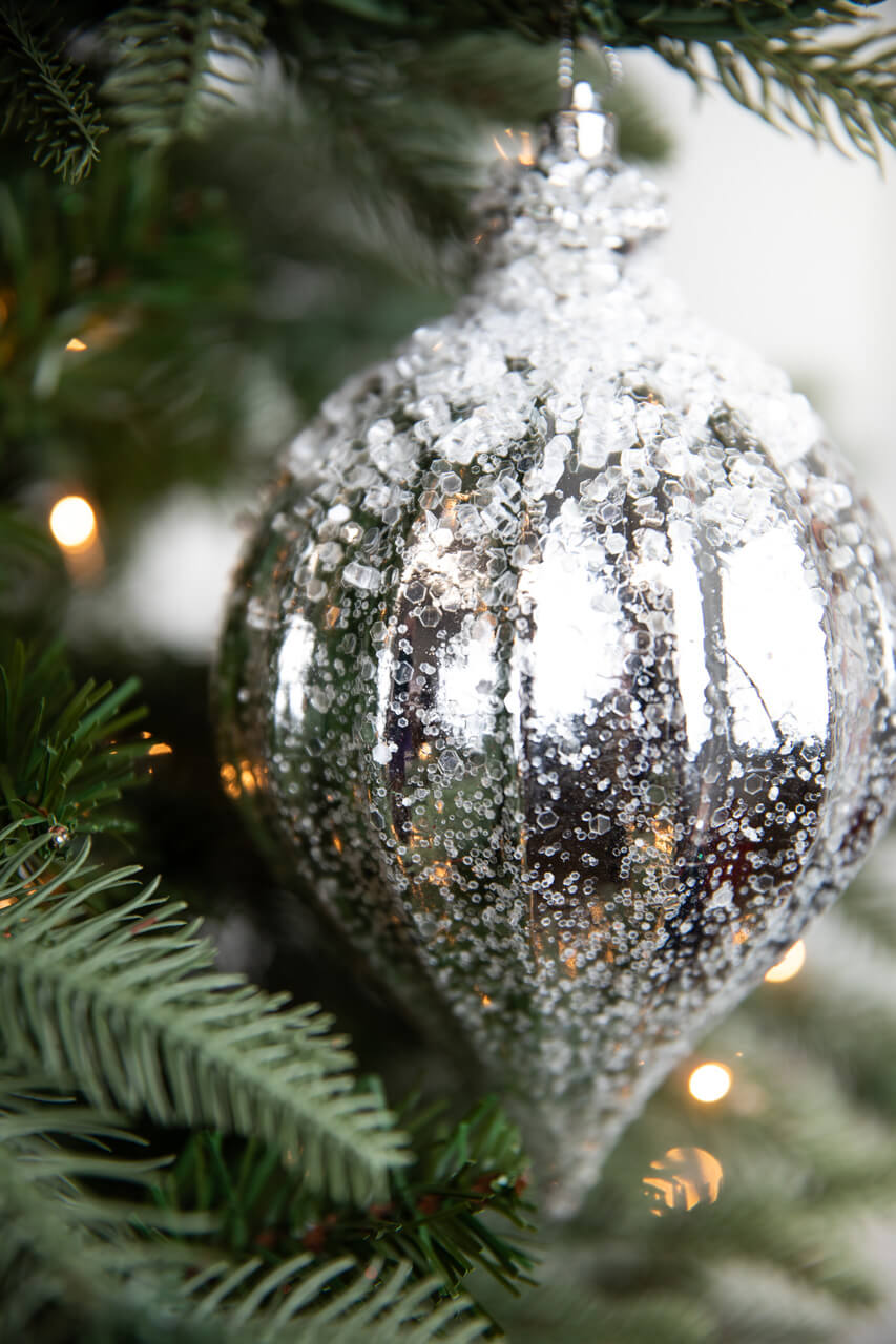 7" Metallic Ridged Iced Kismet Finial Ornament - Silver
