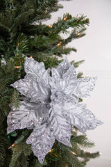 24" x 12" Leafy Silver Poinsettia Stem