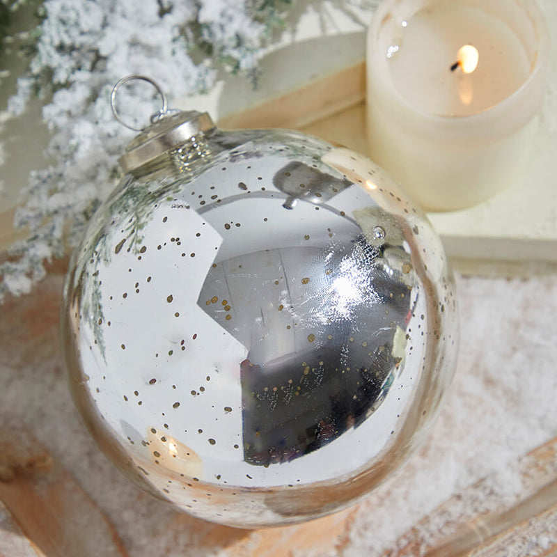6" Round Antique Silver Mercury Glass Ball Ornament