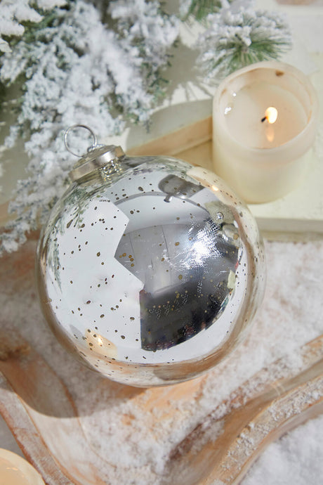 6" Round Antique Silver Mercury Glass Ball Ornament