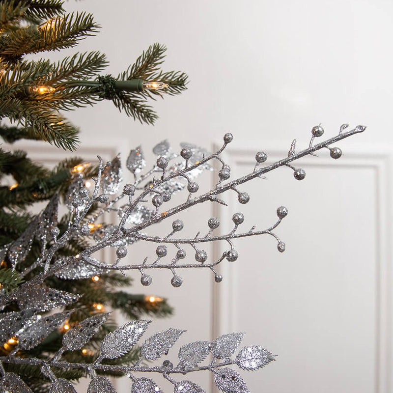 29” Glitter Smilax Berry Spray - Silver