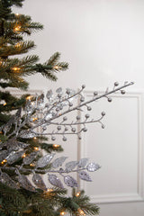 29” Glitter Smilax Berry Spray - Silver