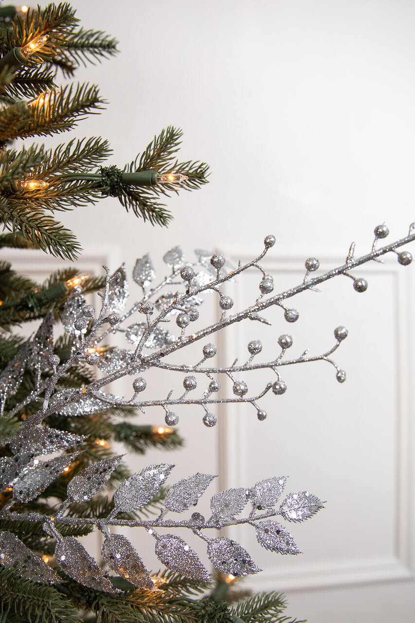 29” Glitter Smilax Berry Spray - Silver