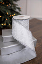 4" x 5 Yard Snowflake Sparkle Print Dupion Ribbon