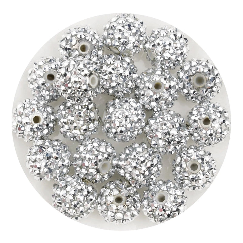 Acrylic Round String Bubblegum Bling Beads - Silver  (5 Beads - 16mm)