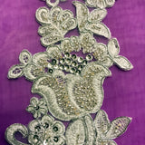 Beaded Corded Floral Lace Applique 100% Polyester Net Mesh 10" x 3.5"