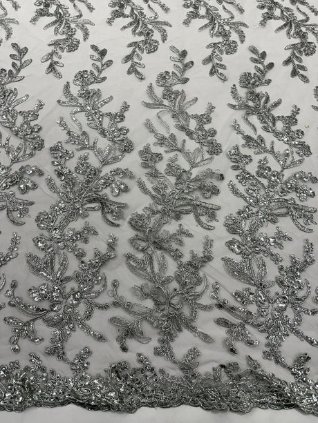 Butterfly Corded Lace Fabric - Butterfly Embroidery, Metallic Sequins, 54" Width (1 Yard)