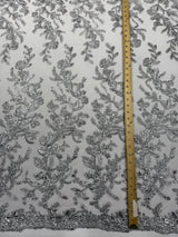 Butterfly Corded Lace Fabric - Butterfly Embroidery, Metallic Sequins, 54" Width (1 Yard)