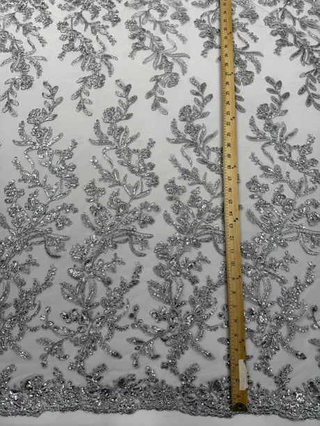 Butterfly Corded Lace Fabric - Butterfly Embroidery, Metallic Sequins, 54" Width (1 Yard)