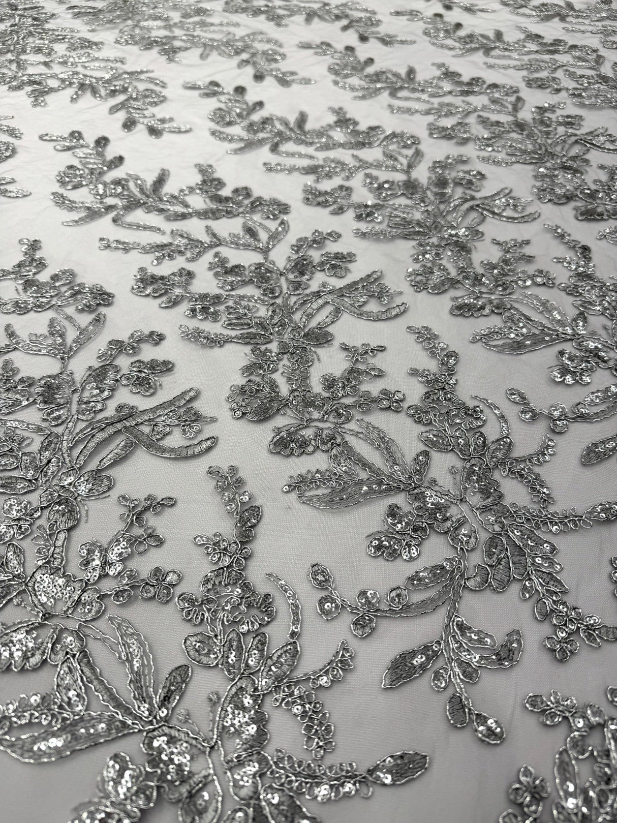 Butterfly Corded Lace Fabric - Butterfly Embroidery, Metallic Sequins, 54" Width (1 Yard)