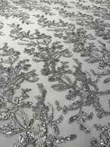 Butterfly Corded Lace Fabric - Butterfly Embroidery, Metallic Sequins, 54" Width (1 Yard)