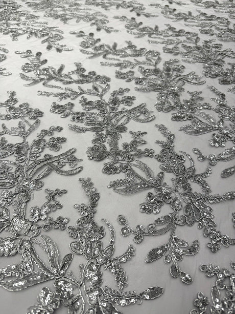 Butterfly Corded Lace Fabric - Butterfly Embroidery, Metallic Sequins, 54" Width (1 Yard)