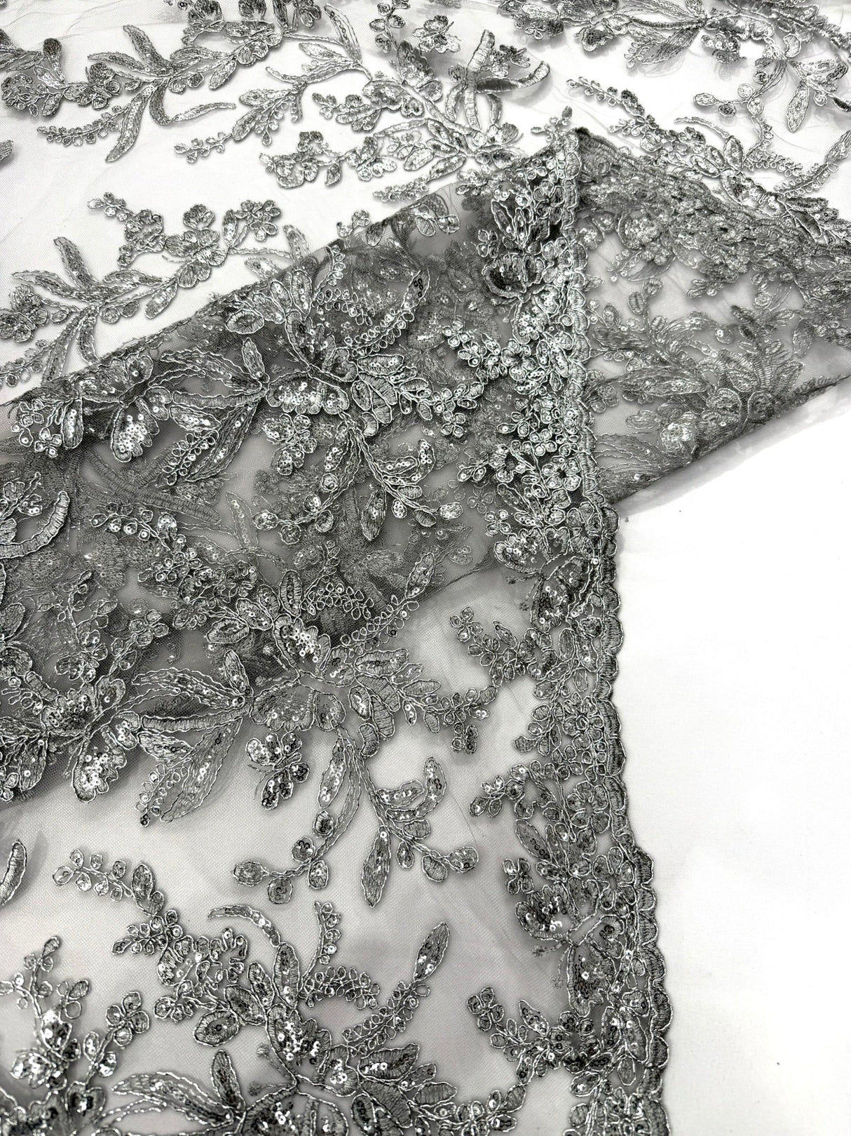Butterfly Corded Lace Fabric - Butterfly Embroidery, Metallic Sequins, 54" Width (1 Yard)