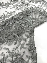 Butterfly Corded Lace Fabric - Butterfly Embroidery, Metallic Sequins, 54" Width (1 Yard)