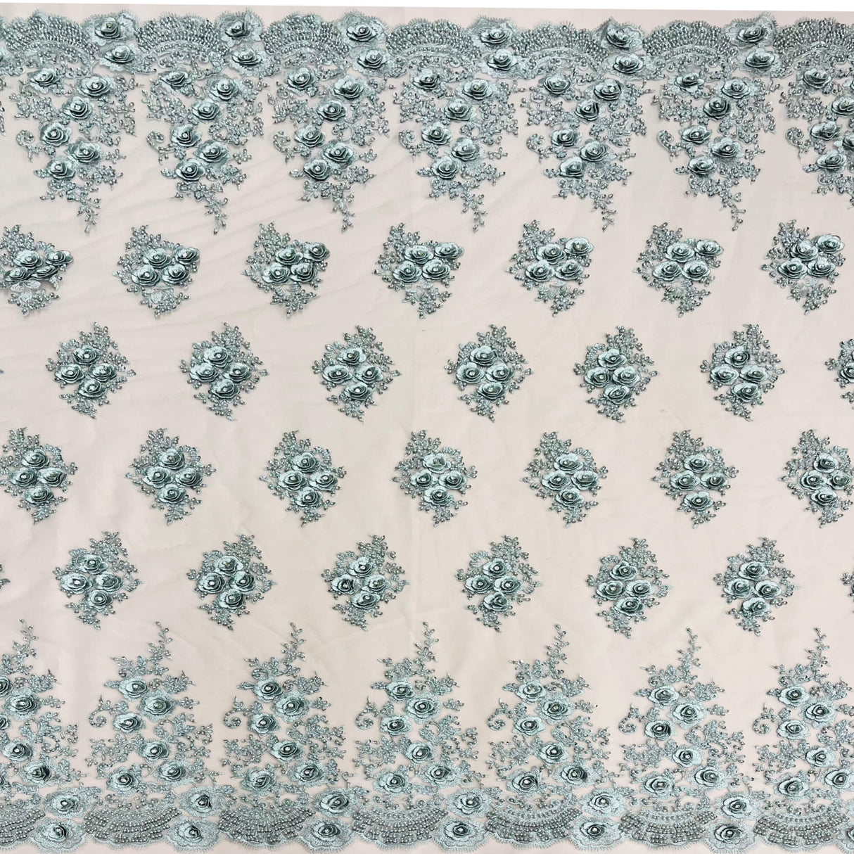 3D Floral Beaded Lace Fabric