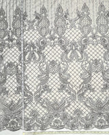 Beaded Lace Fabric on Polyester Net Mesh 52"