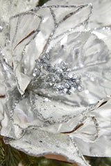 22 Inch x 11 Inch Silver Metallic Flower Stem Christmas Decor