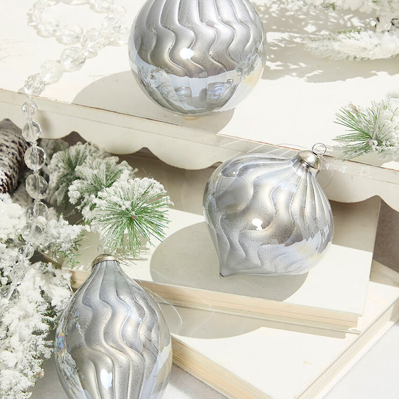 5"- 6" Silver Pearlescent Glass Ornament