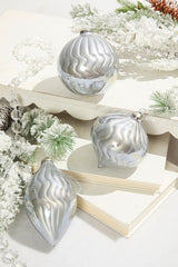 5"- 6" Silver Pearlescent Glass Ornament