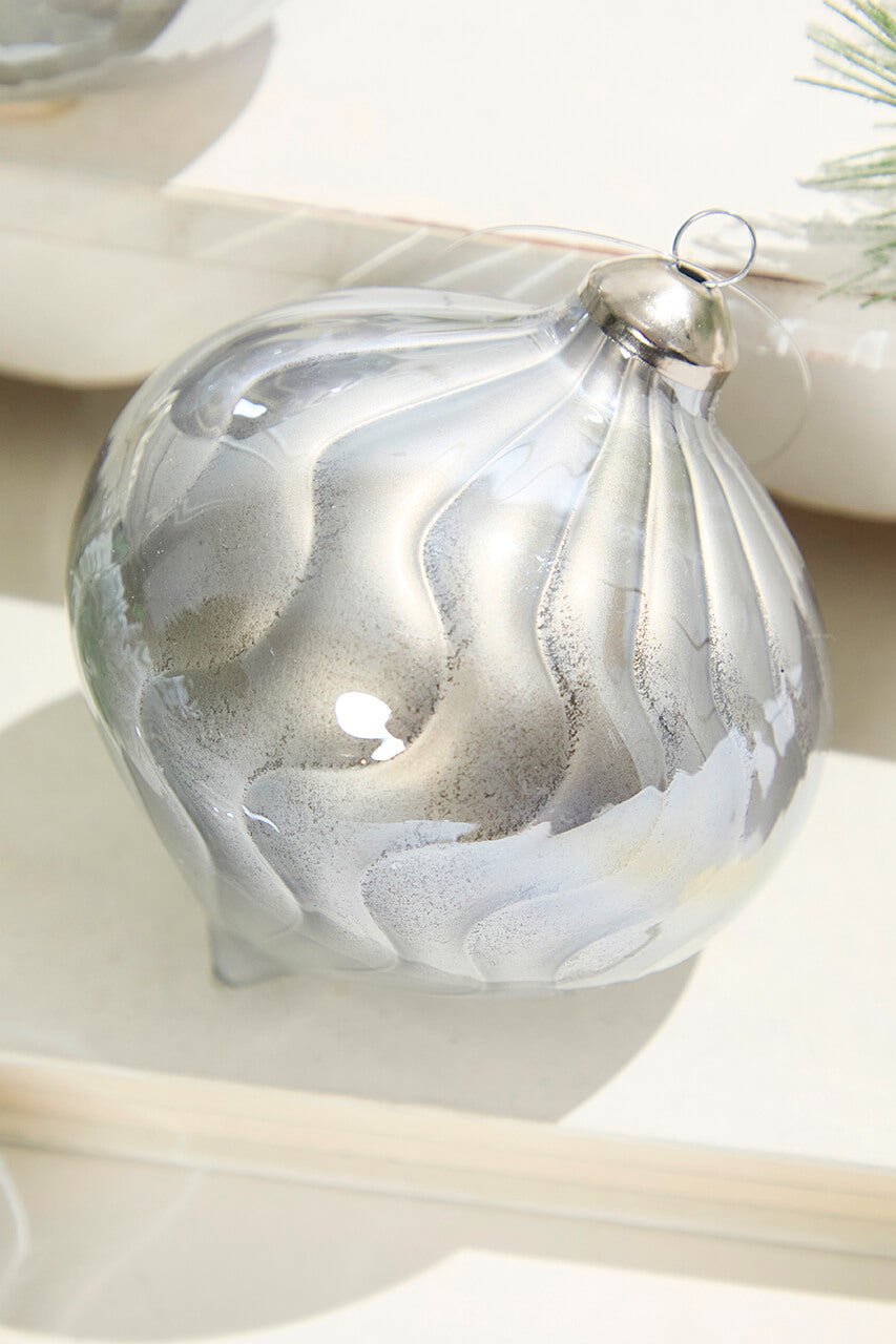 5"- 6" Silver Pearlescent Glass Ornament