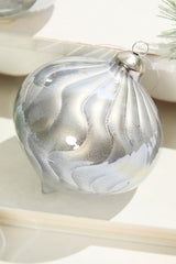 5"- 6" Silver Pearlescent Glass Ornament
