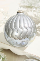 5"- 6" Silver Pearlescent Glass Ornament