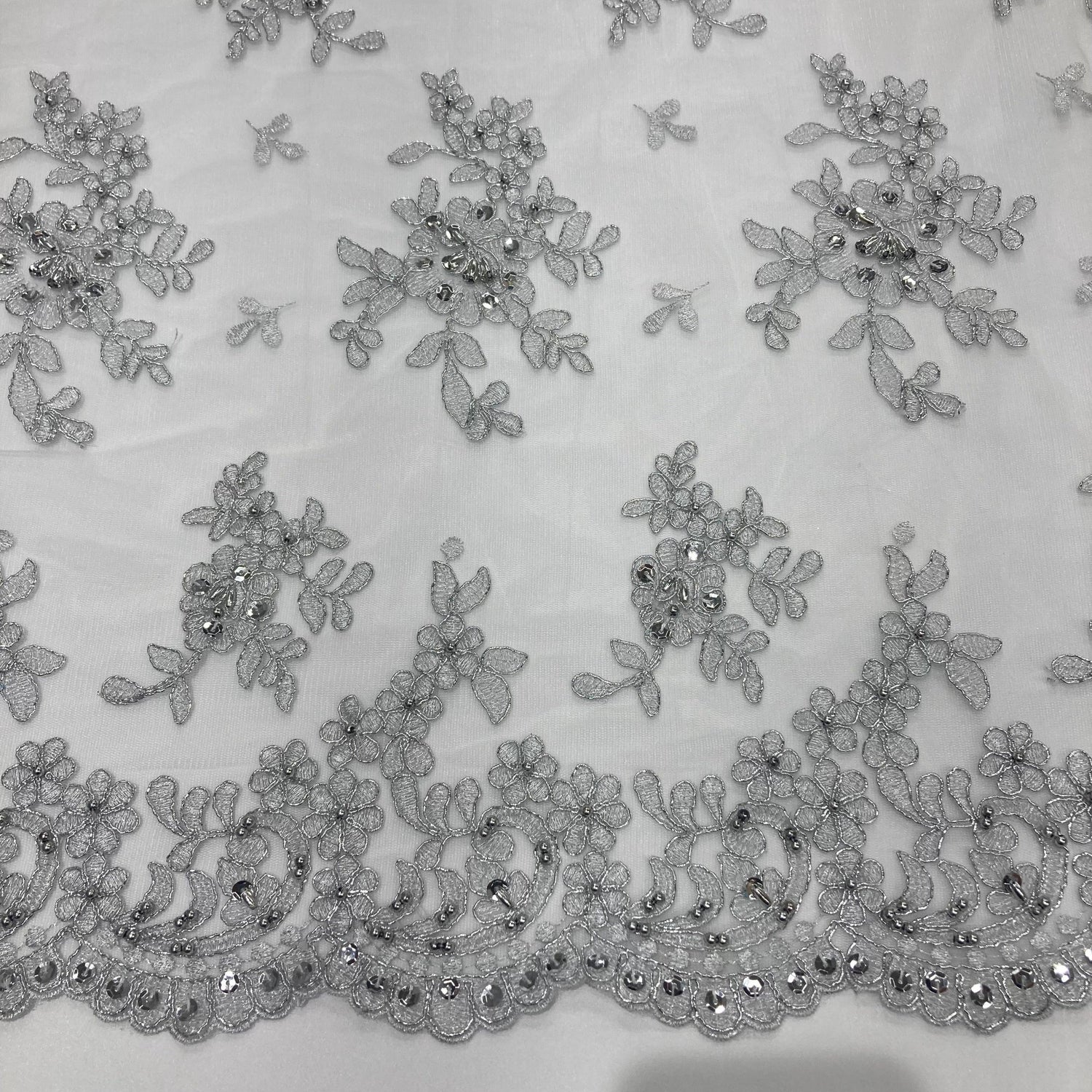 Beaded Corded Floral Lace Fabric