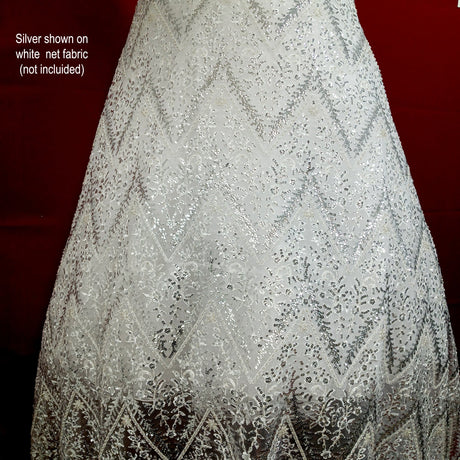 Beaded Sequined Lace Fabric on Polyester Net Mesh