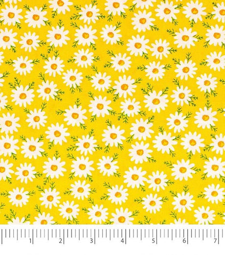 Quilting Cotton Singer Daisys On Yellow 100% Cotton Fabric