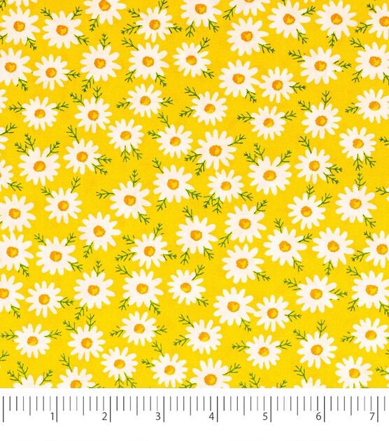 Quilting Cotton Singer Daisys On Yellow 100% Cotton Fabric