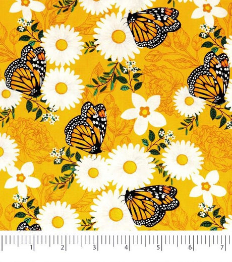 Quilting Cotton Orange and Green Butterfly Novelty Fabric