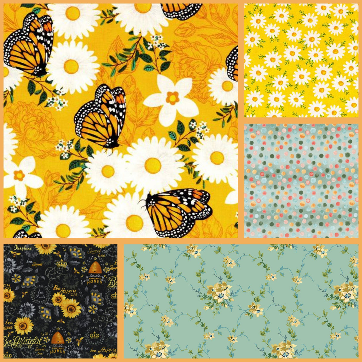 Quilting Cotton Orange and Green Butterfly Novelty Fabric