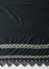 Single Anthurium Embroidered Border Polyester Fabric - Multi Color Border, 56" Width, 36" Length (1 Yard)